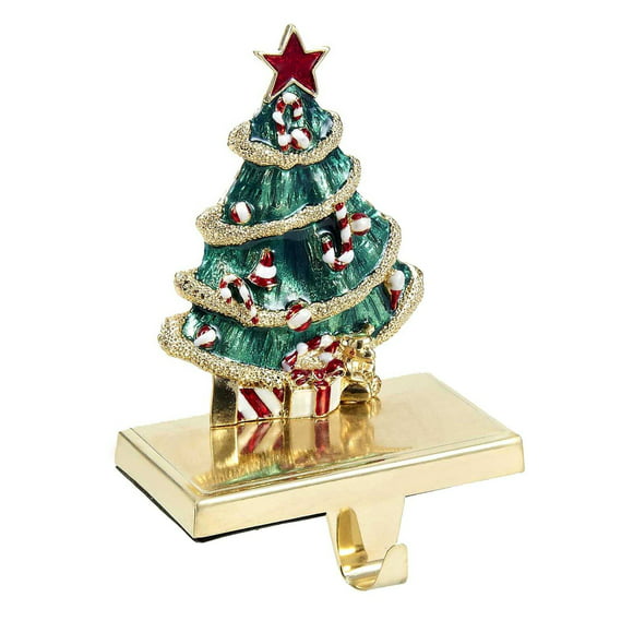 JEKOSEN 2019 Set of 3 Christmas Stocking Holder Hanger Hook Fireplace Gold Plating Hook with Santa Claus and Jingle Bell Holiday Icons Charm Decoration